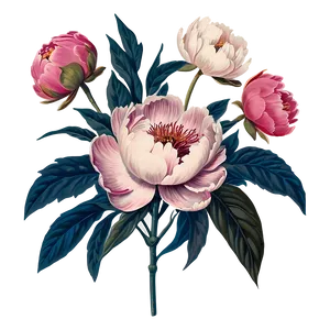 Vintage Peony Graphic Png Cmk PNG Image