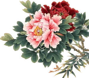 Vintage Peony Illustration PNG Image