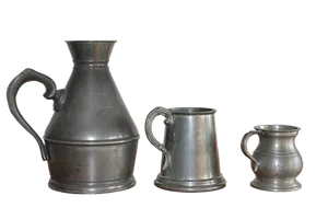 Vintage Pewter Pitcherand Mugs PNG Image