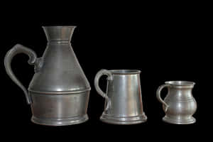 Vintage Pewter Pitchersand Mugs PNG image with transparent background