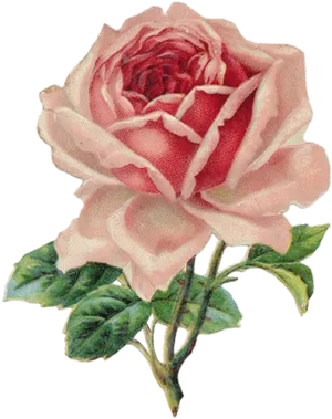 Vintage Pink Rose Illustration PNG Image