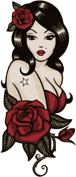 Woman, Roses - Pin Up Girl Old School Tattoos, HD Png Download PNG image with transparent background