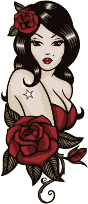 Vintage Pinup Rose Tattoo Design PNG Image