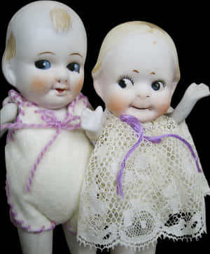 Adorable Pair Of Antique Bisque Googly Eye Kewpie Dolls - Doll PNG