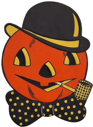 Vintage Pumpkin Gentleman Halloween Illustration PNG Image