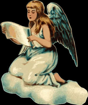 Vintage Reading Angelon Cloud PNG image with transparent background