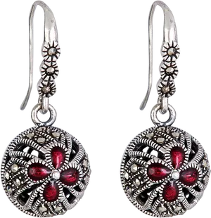 Vintage Red Gemstone Earrings PNG Image