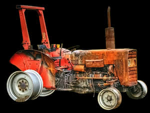 Vintage Red Tractor Isolatedon Black PNG image with transparent background