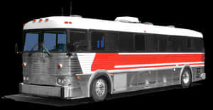 Vintage Silver Red Striped Bus PNG image with transparent background