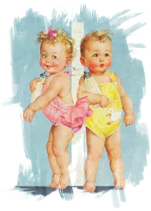 Vintage Twin Toddlers Illustration PNG Image