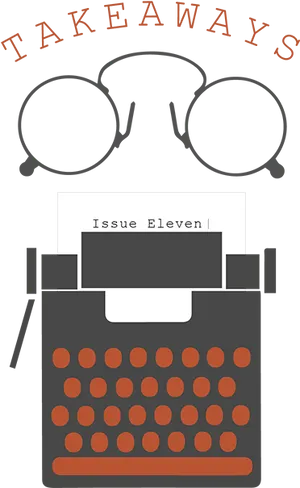 Vintage Typewriterand Glasses Graphic PNG Image