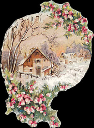 Vintage Winter Cottage Floral Frame PNG image with transparent background