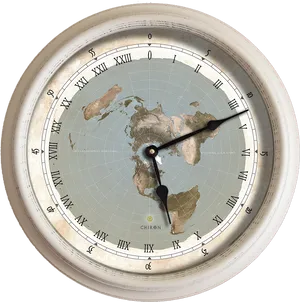 Vintage World Map Clock PNG Image