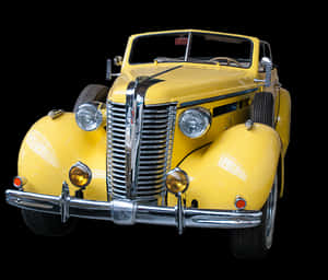 Vintage Yellow Car Front View PNG with transparent background