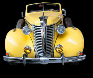 Vintage Yellow Car Front View PNG with transparent background