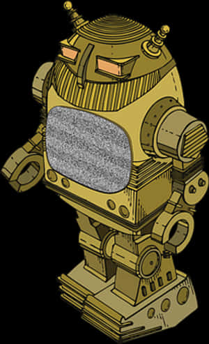Vintage Yellow Robot Illustration PNG with transparent background