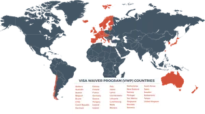 Visa Waiver Program Countries Map PNG Image