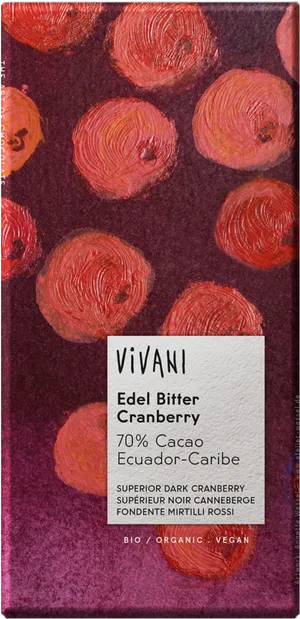 Vivani Cranberry Dark Chocolate Bar PNG Image