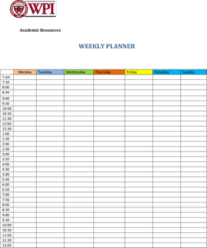 W P I Weekly Planner Template PNG image with transparent background