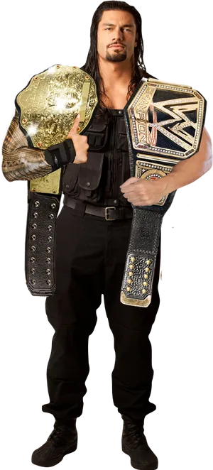 W W E_ Champion_ Roman_ Reigns_with_ Belts PNG Image