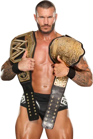 W W E Champion With Two Belts PNG Image