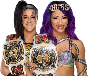 W W E Women Tag Team Champions PNG Image