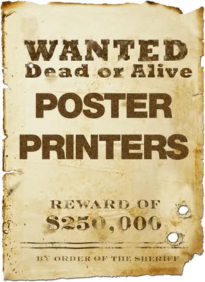 Wanted Poster Printers Reward Announcement PNG Image