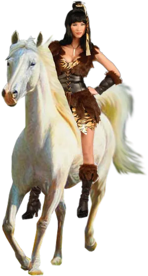 Warrior Womanon White Horse PNG Image