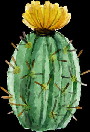 Watercolor Cactuswith Yellow Flower PNG with transparent background