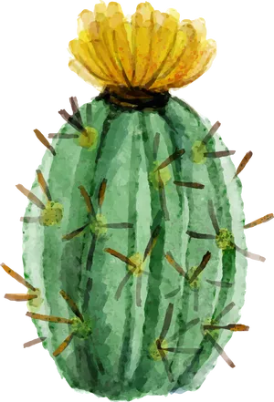 Watercolor Cactuswith Yellow Flower PNG Image