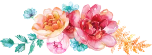 Watercolor Floral Arrangement Black Background PNG Image