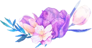 Watercolor_ Floral_ Arrangement_ Purple_ Tones PNG Image