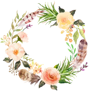 Watercolor_ Floral_ Wreath_with_ Feathers PNG Image