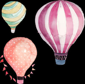 Watercolor Hot Air Balloons PNG with transparent background