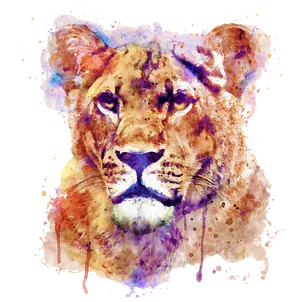 Watercolor Lioness Portrait PNG Image