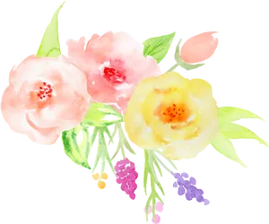 Watercolor Pinkand Yellow Flowers Artwork PNG Image