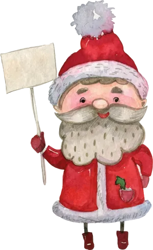 Watercolor Santa Claus Holding Sign PNG Image