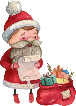 Watercolor Santa Claus Reading List PNG Image