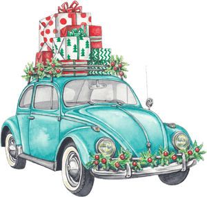 #watercolor #vw #beetle #volkswagen #christmas #presents - Vw Beetle Christmas Cards, HD Png Download PNG image with transparent background