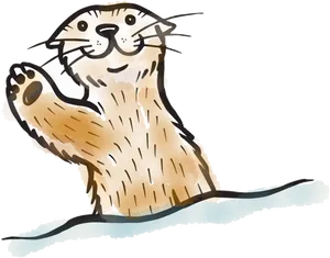 Waving Otter Illustration PNG Image