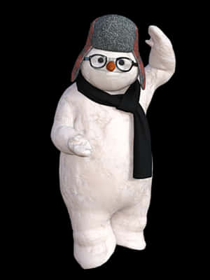 Waving Snowman Character PNG image with transparent background
