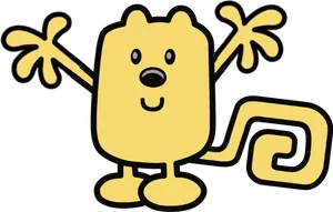 Waving Yellow Cartoon Creature PNG Image