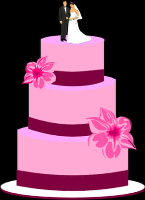 Wedding Cake With Bride And Groom Figurines PNG image with transparent background
