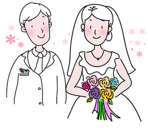 Wedding Couple Cartoon Illustration PNG