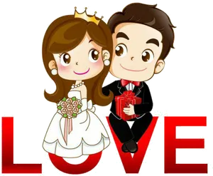 Wedding Couple Cartoon Love Illustration PNG Image