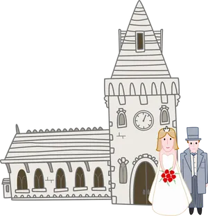 Wedding Couple Outside Church Clipart PNG Image