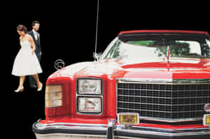 Wedding Coupleand Classic Car PNG image with transparent background