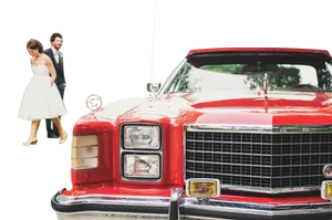 Wedding Coupleand Classic Car PNG Image