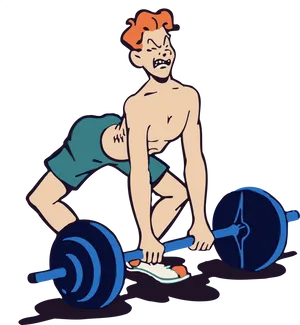 Weightlifter Struggle Cartoon PNG Image