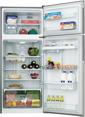 Well Stocked Open Refrigerator PNG Image